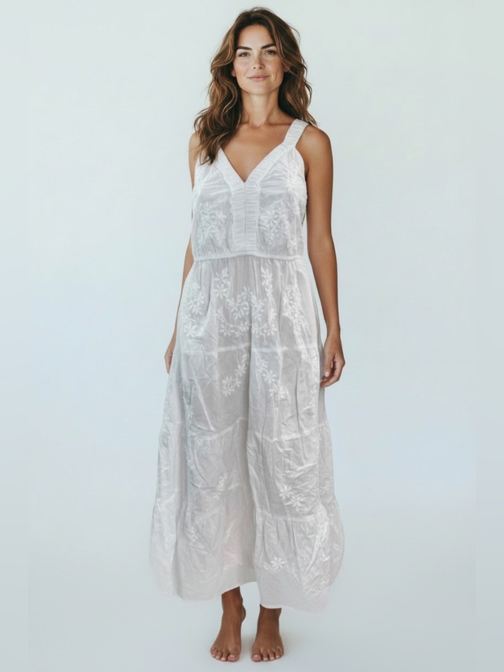 Japna Lounge  Women’s Size Medium Sleeveless White Embroidered Floral Dress